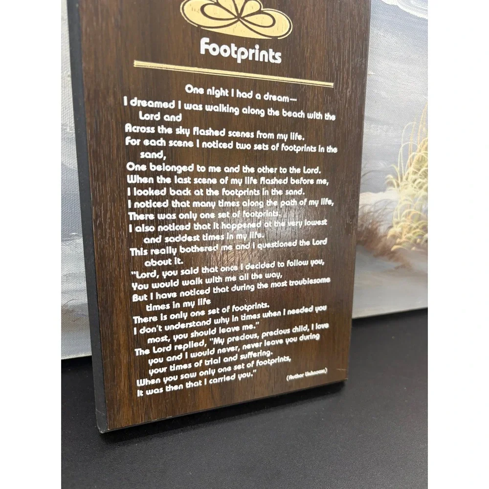 Vintage Footprints in the Sand Poem Wood Wall Plaque Religious Decor 6x8